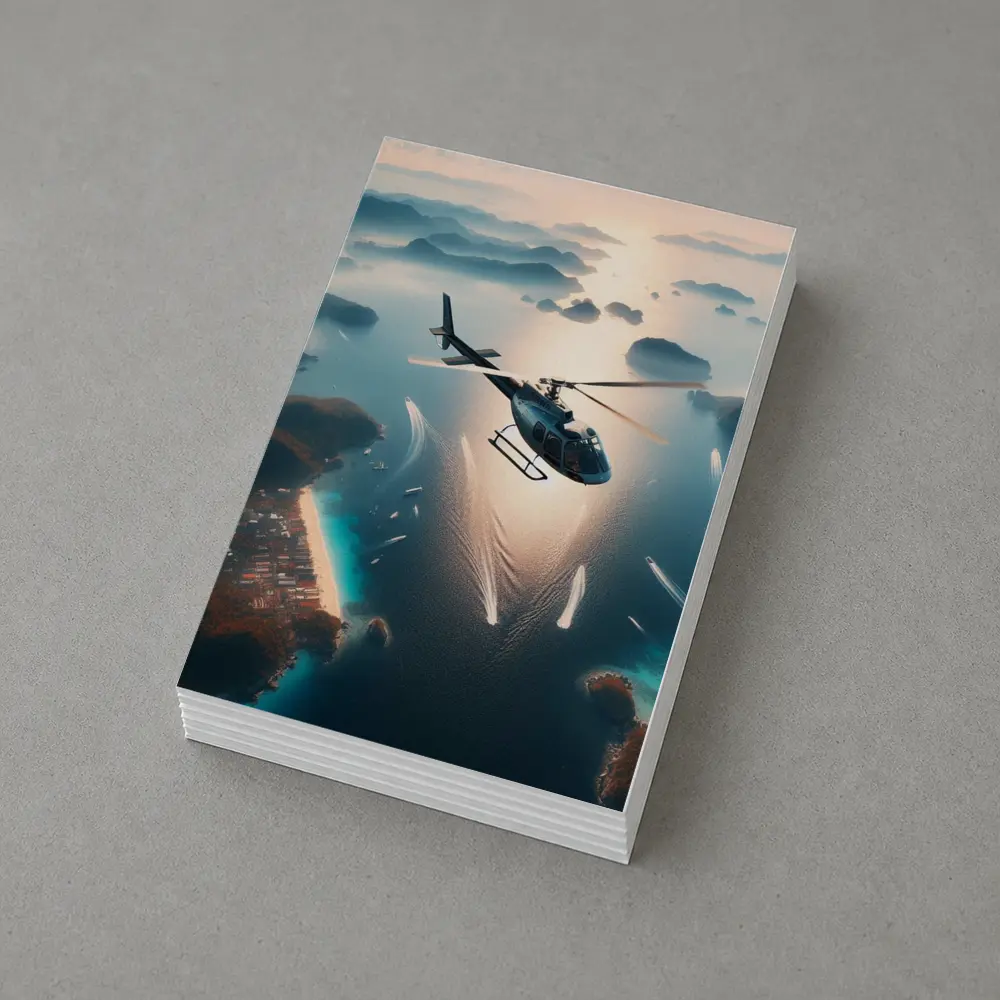 Helicopter Flying Over Tropical Island Archipelago – Postcards