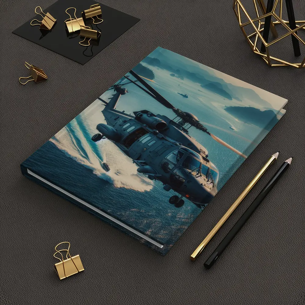Military Helicopter Flying Over Ocean Islands – Notebooks
