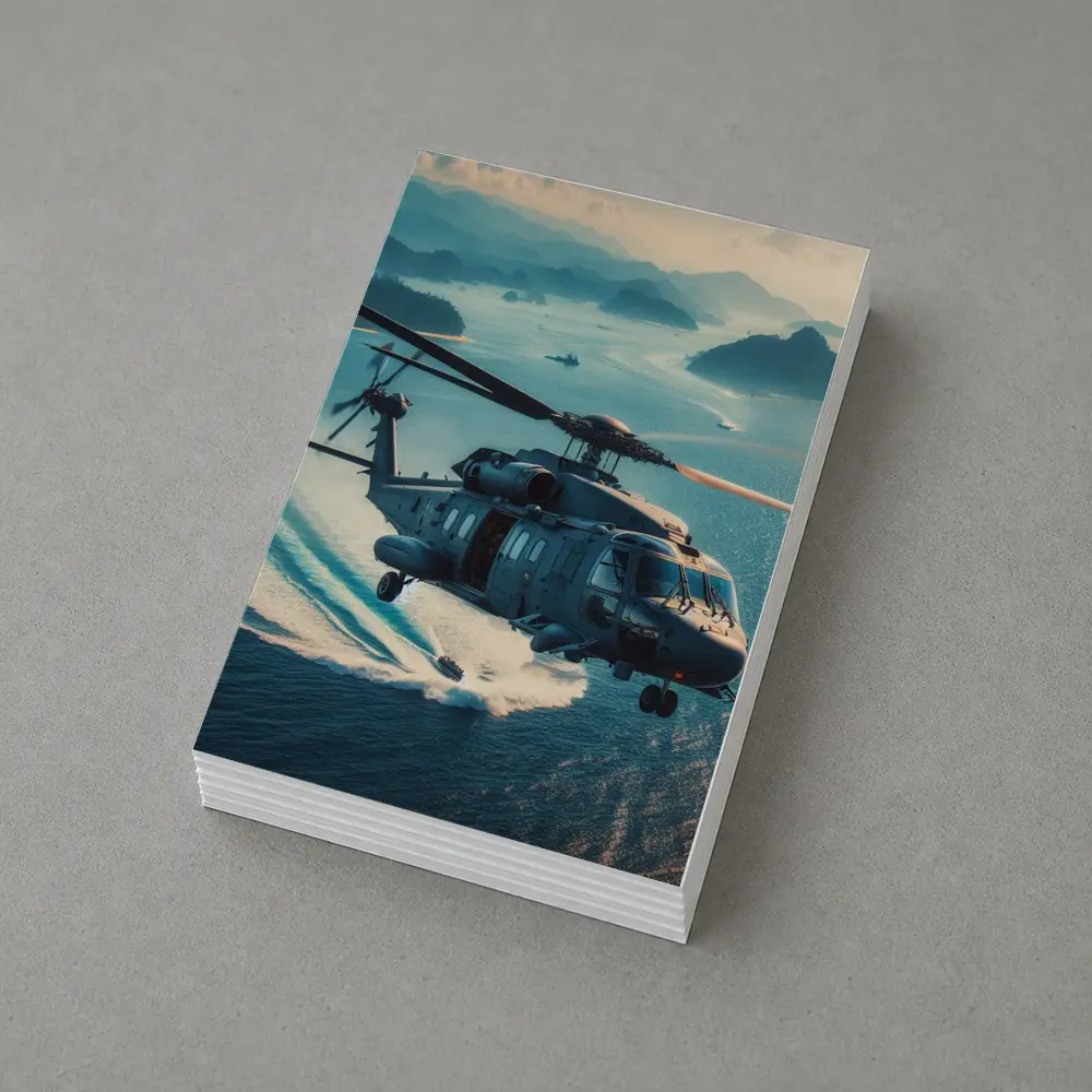 Military Helicopter Flying Over Ocean Islands – Postcards