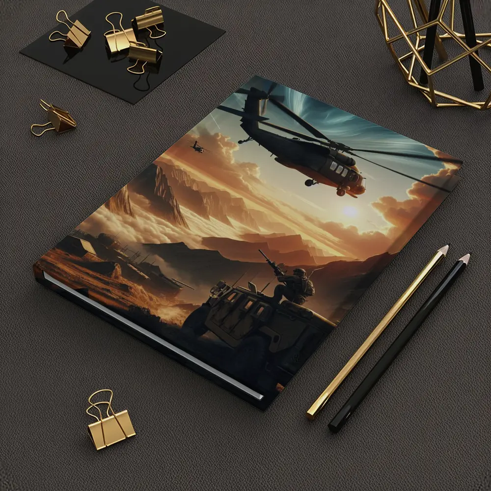 Military Helicopter Soldier Mountain Sunset Scene – Notebooks