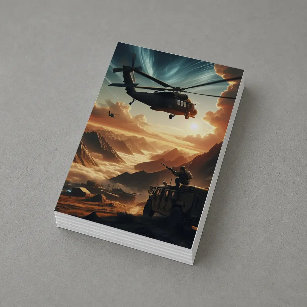 Military Helicopter Soldier Mountain Sunset Scene – Postcards