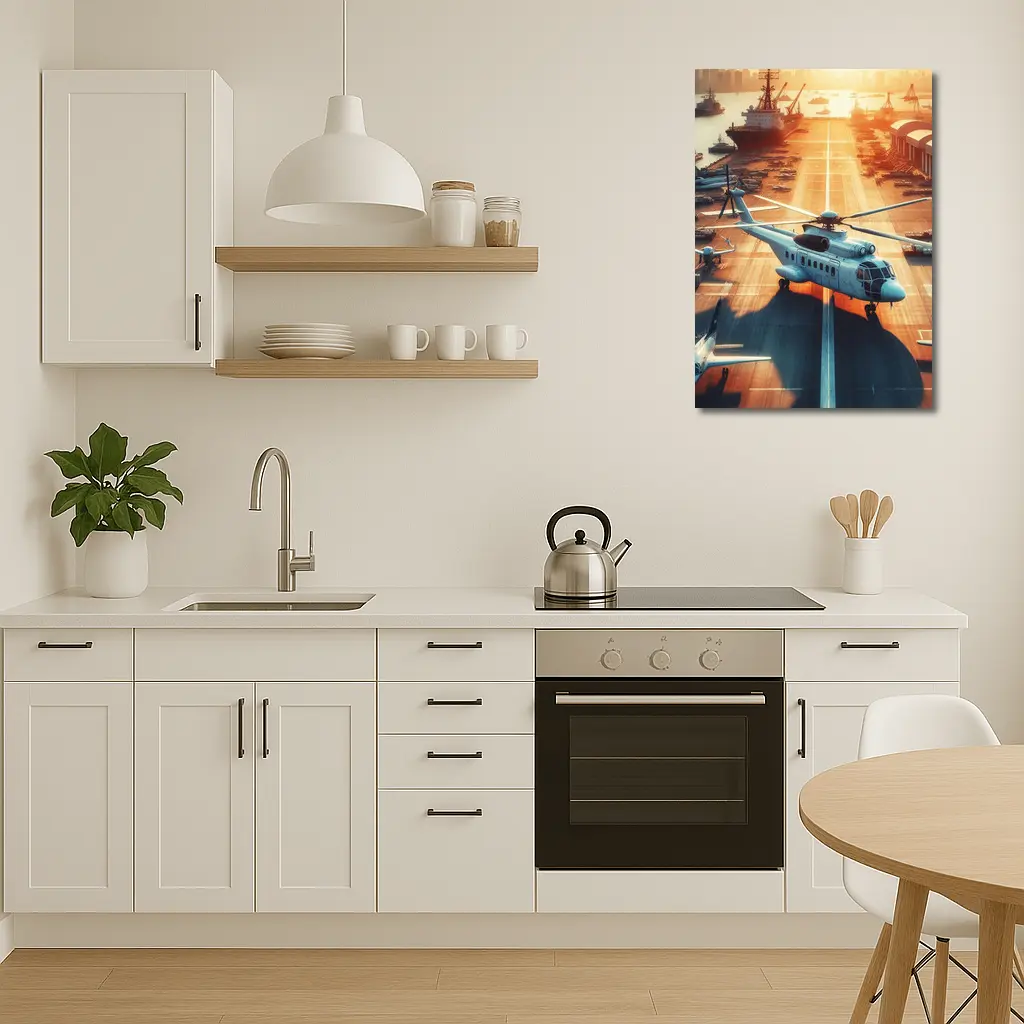 Military Helicopter Aircraft Carrier Sunset Port – Wall Art