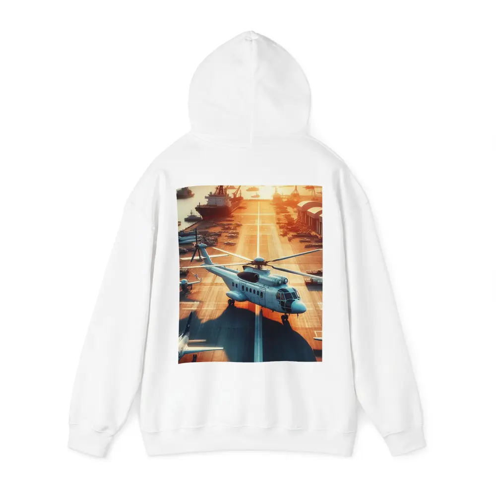 Military Helicopter Aircraft Carrier Sunset Port – Hoodies