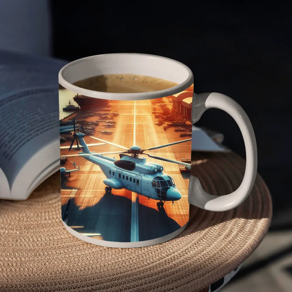 Military Helicopter Aircraft Carrier Sunset Port – Mugs