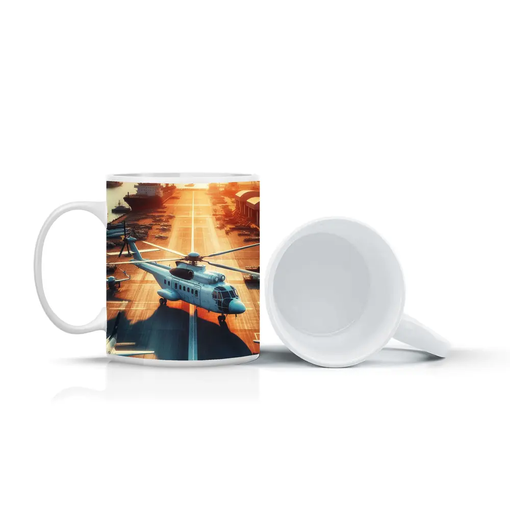 Military Helicopter Aircraft Carrier Sunset Port – Mugs