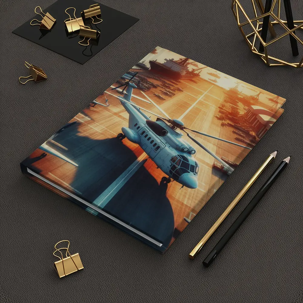 Military Helicopter Aircraft Carrier Sunset Port – Notebooks