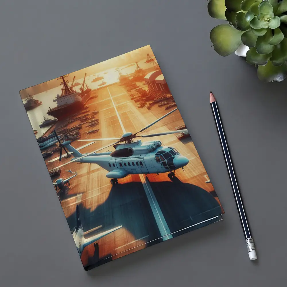 Military Helicopter Aircraft Carrier Sunset Port – Notebooks