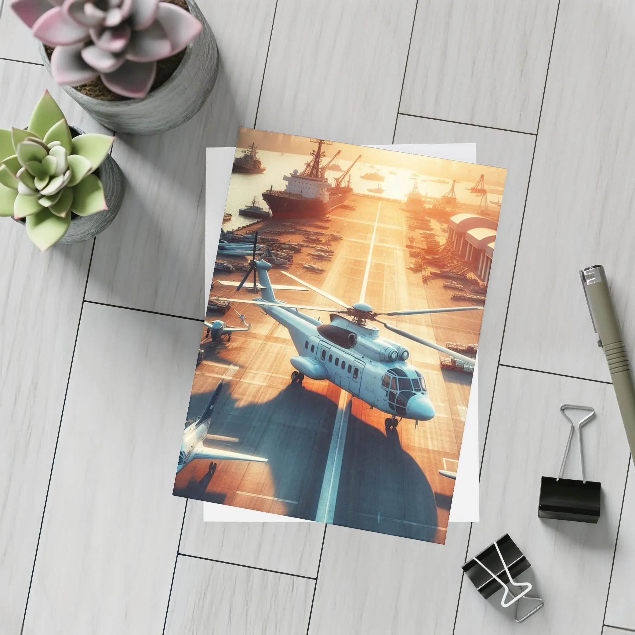 Military Helicopter Aircraft Carrier Sunset Port – Postcards