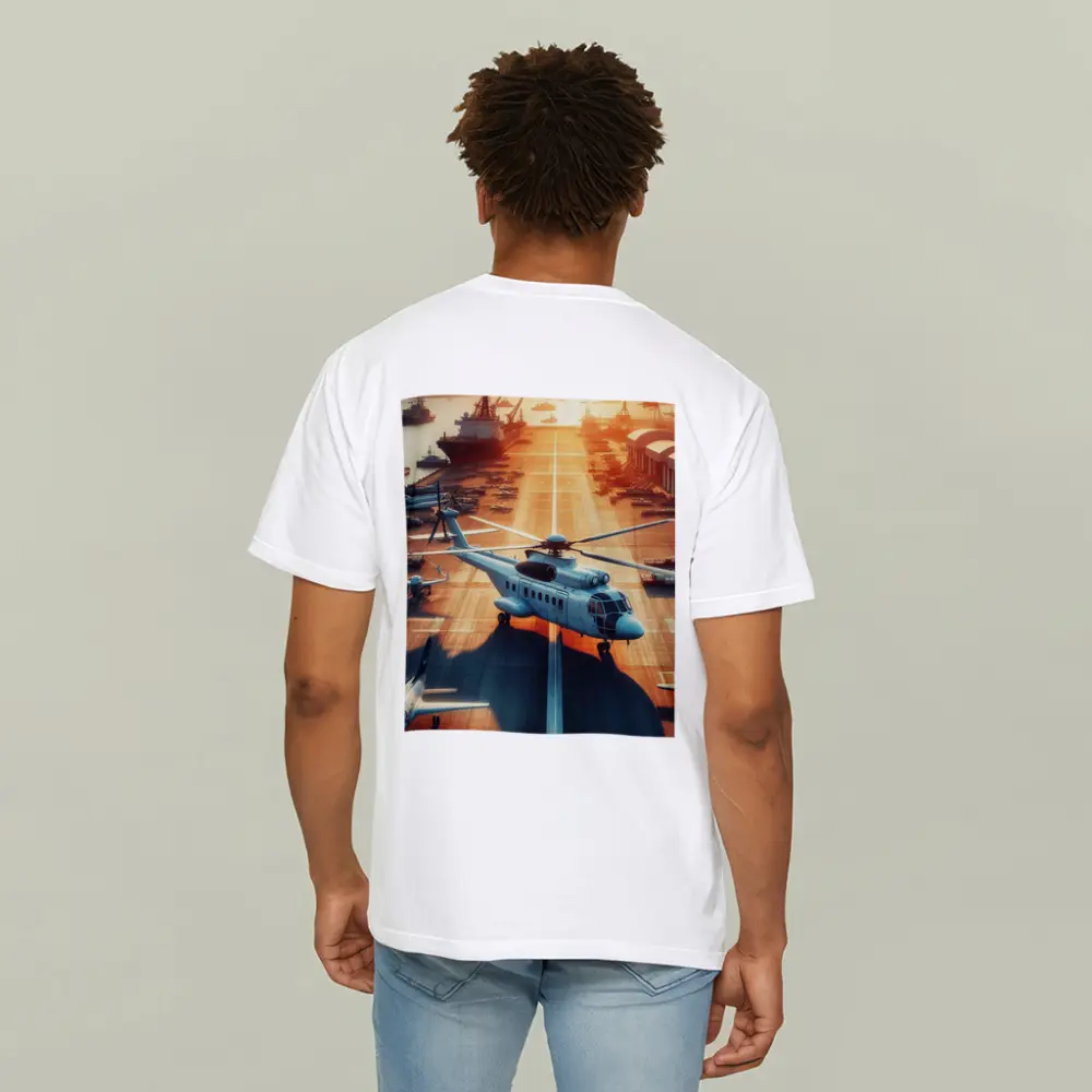 Military Helicopter Aircraft Carrier Sunset Port – T-Shirts