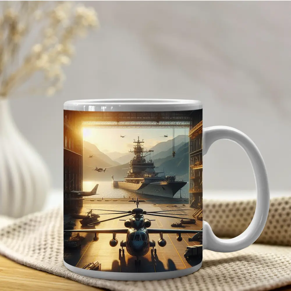 Military Hangar Helicopter Aircraft Carrier Sunset – Mugs