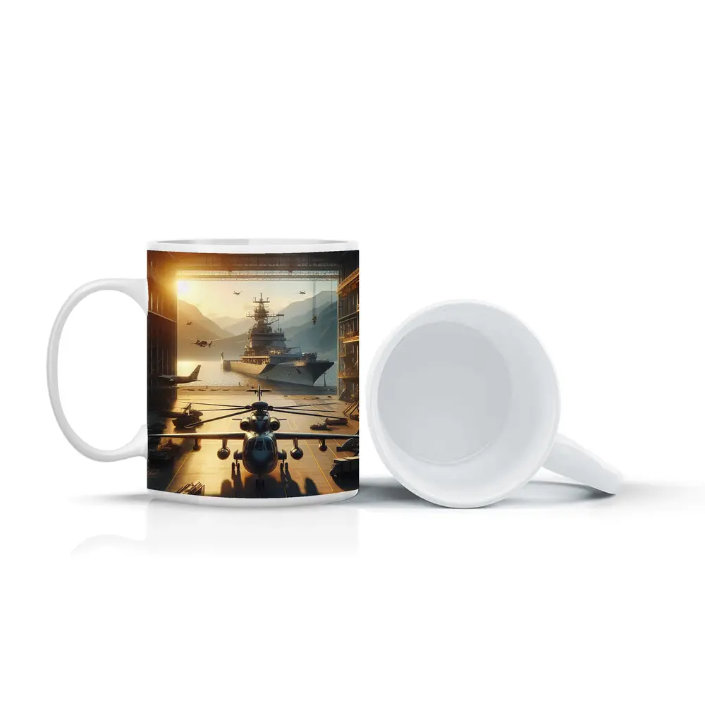 Military Hangar Helicopter Aircraft Carrier Sunset – Mugs