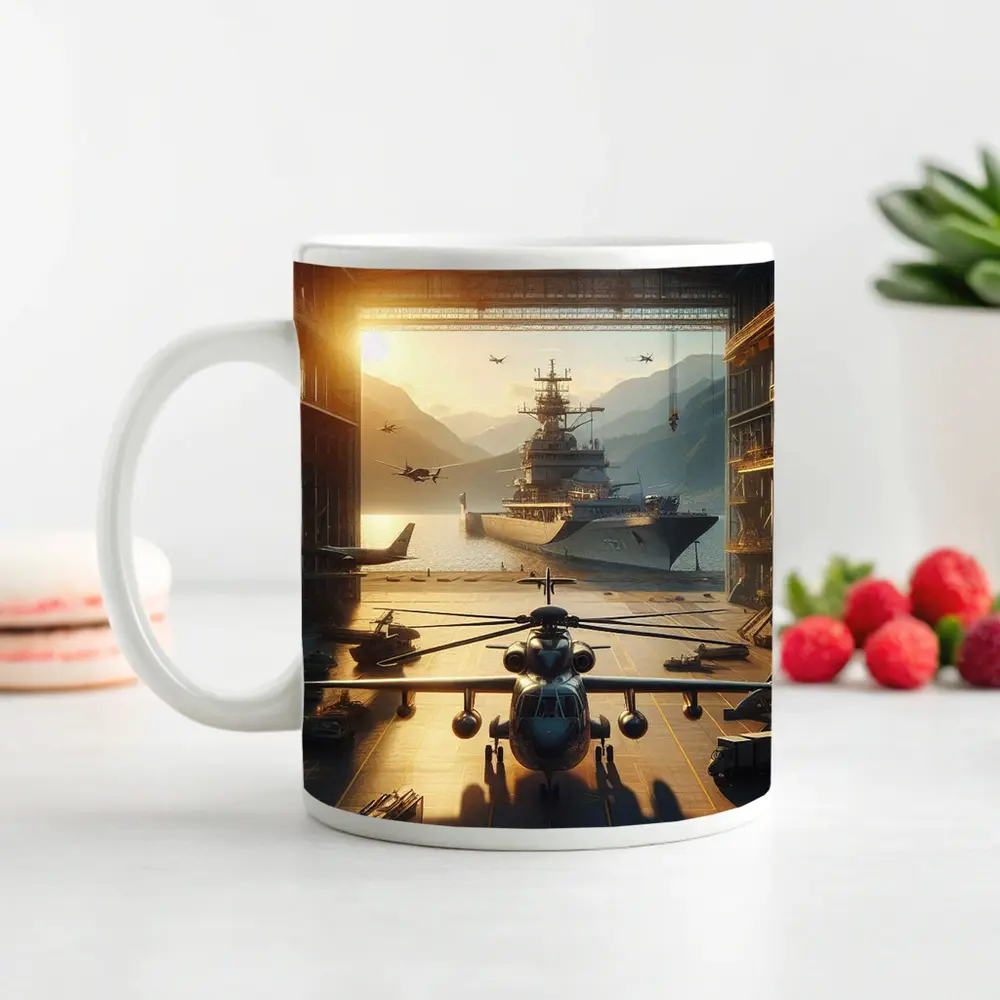 Military Hangar Helicopter Aircraft Carrier Sunset – Mugs