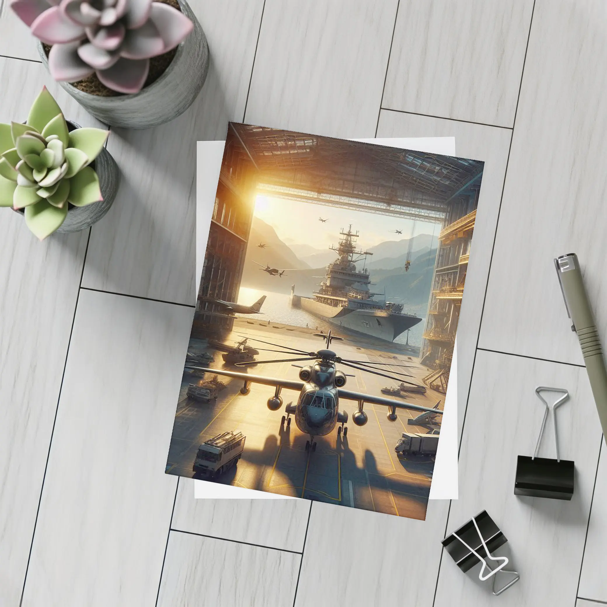 Military Hangar Helicopter Aircraft Carrier Sunset – Postcards