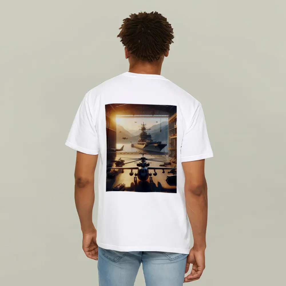 Military Hangar Helicopter Aircraft Carrier Sunset – T-Shirts