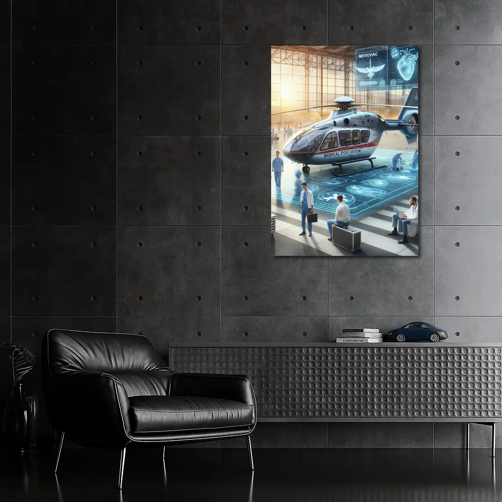 Medical Evacuation Helicopter Hangar Futuristic Scene – Wall Art