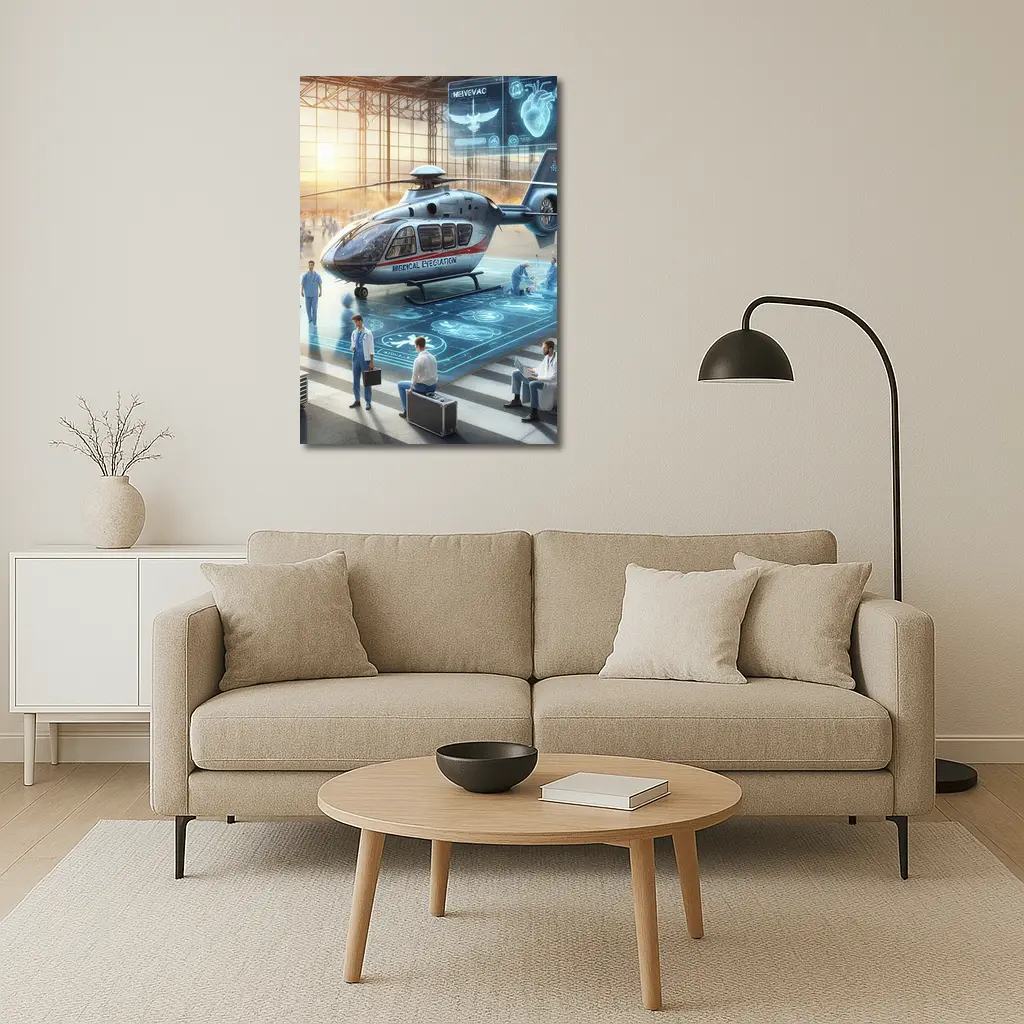 Medical Evacuation Helicopter Hangar Futuristic Scene – Wall Art