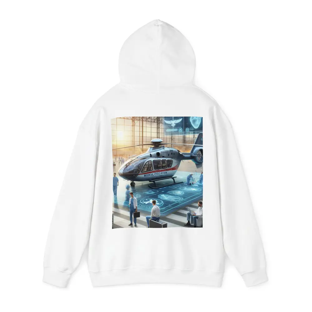 Medical Evacuation Helicopter Hangar Futuristic Scene – Hoodies