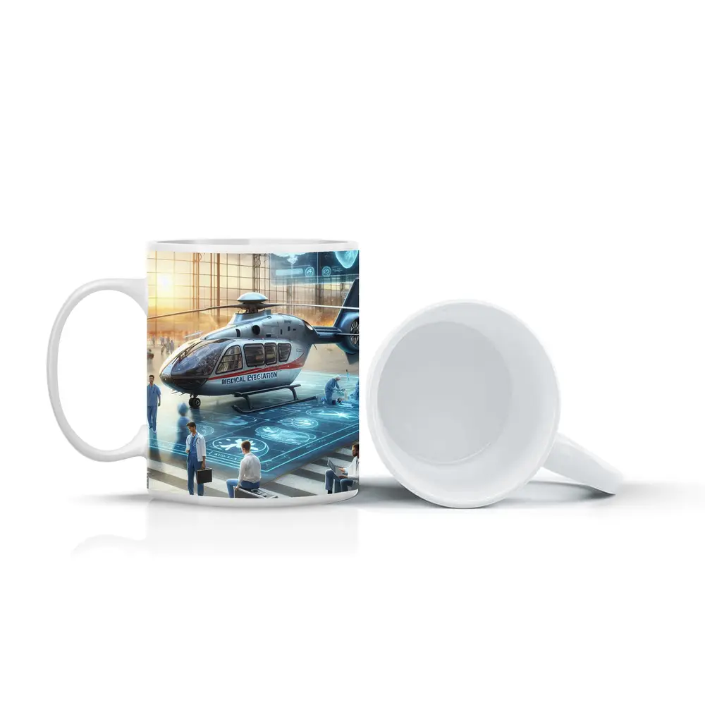 Medical Evacuation Helicopter Hangar Futuristic Scene – Mugs