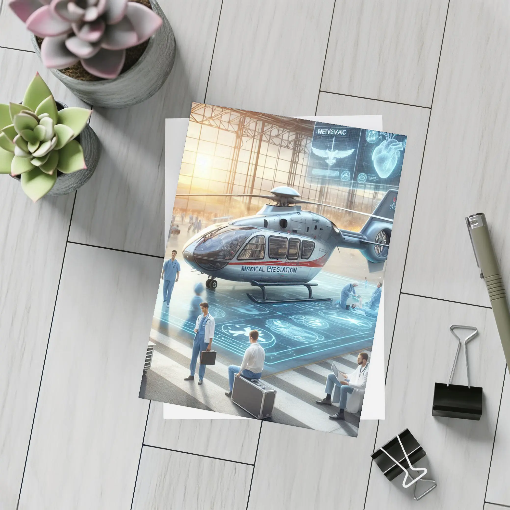 Medical Evacuation Helicopter Hangar Futuristic Scene – Postcards