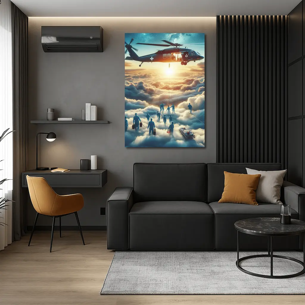 Medical Helicopter Rescue Above the Clouds – Wall Art