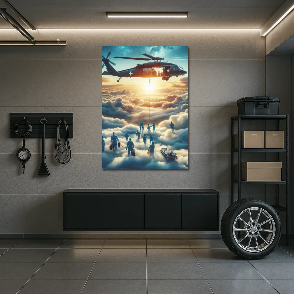Medical Helicopter Rescue Above the Clouds – Wall Art