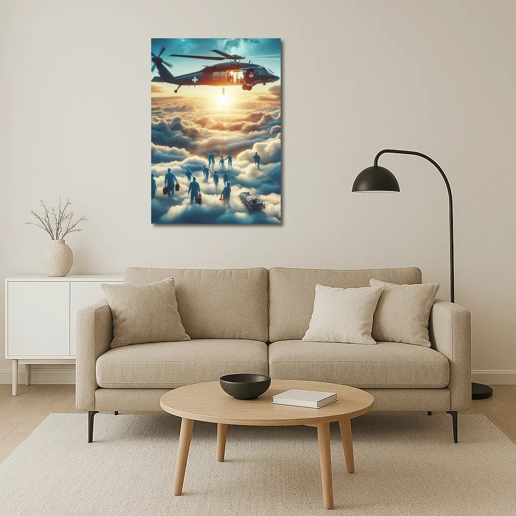 Medical Helicopter Rescue Above the Clouds – Wall Art