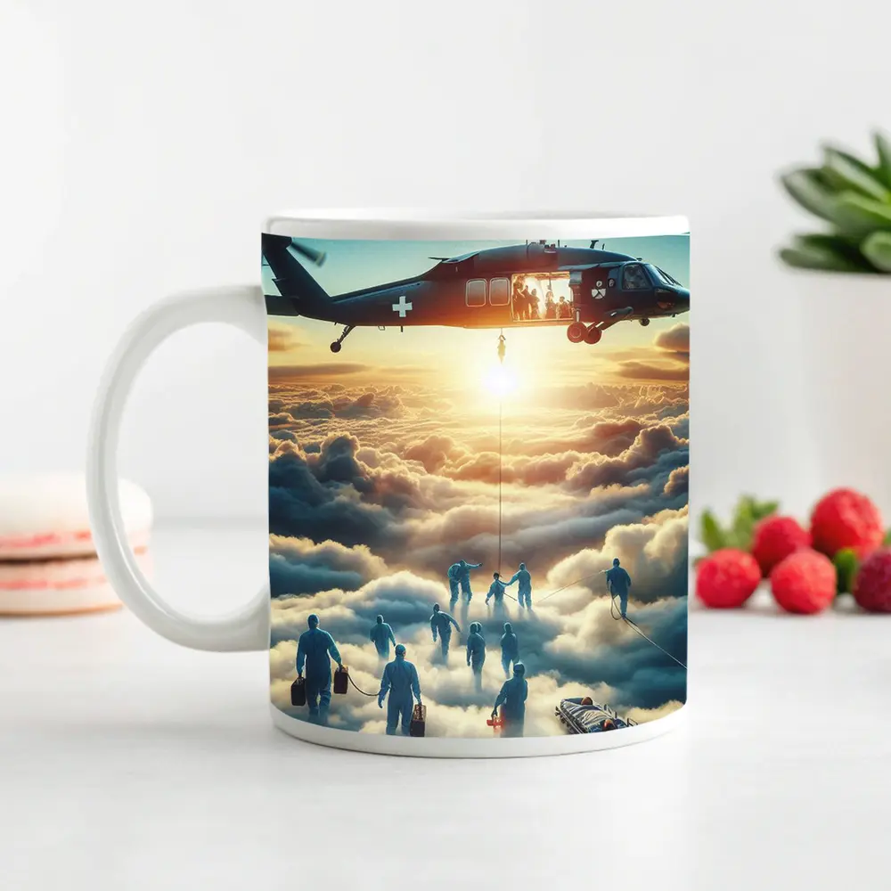 Medical Helicopter Rescue Above the Clouds – Mugs