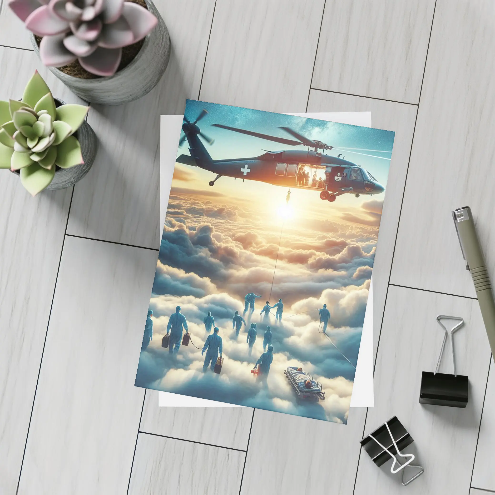 Medical Helicopter Rescue Above the Clouds – Postcards