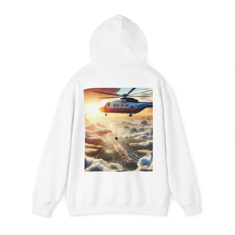 Rescue Helicopter Flying Above City Clouds – Hoodies