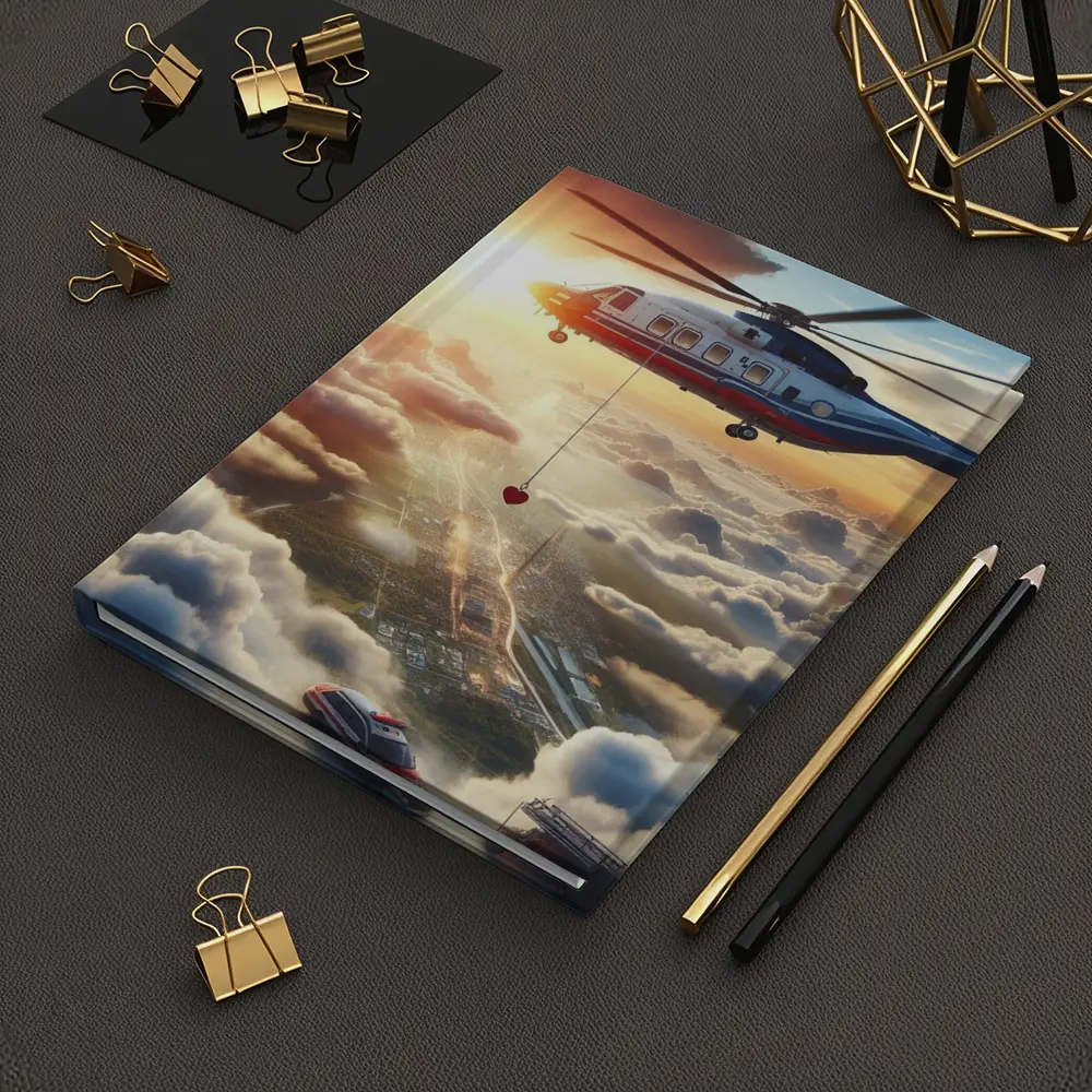 Rescue Helicopter Flying Above City Clouds – Notebooks