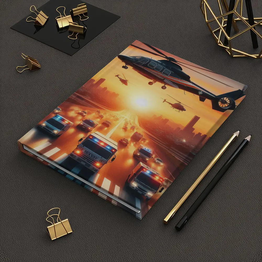 Emergency Helicopters Ambulances City Sunset Scene – Notebooks