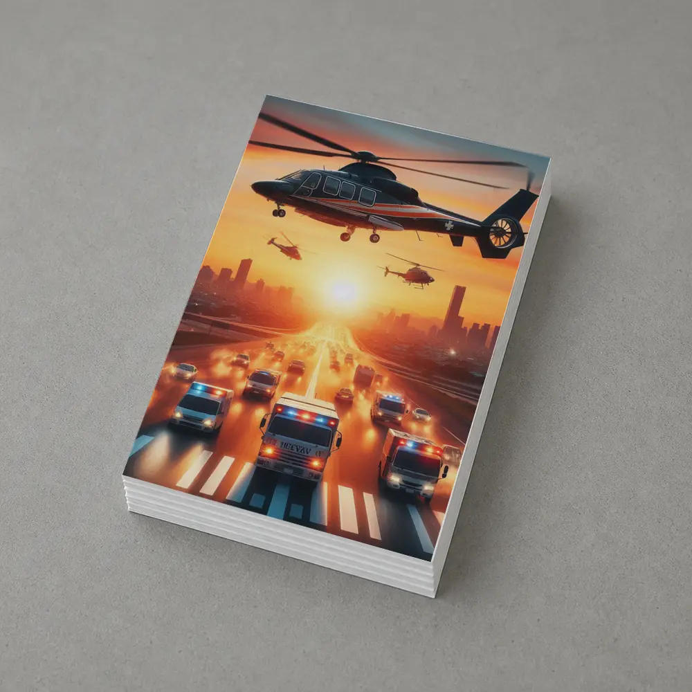 Emergency Helicopters Ambulances City Sunset Scene – Postcards