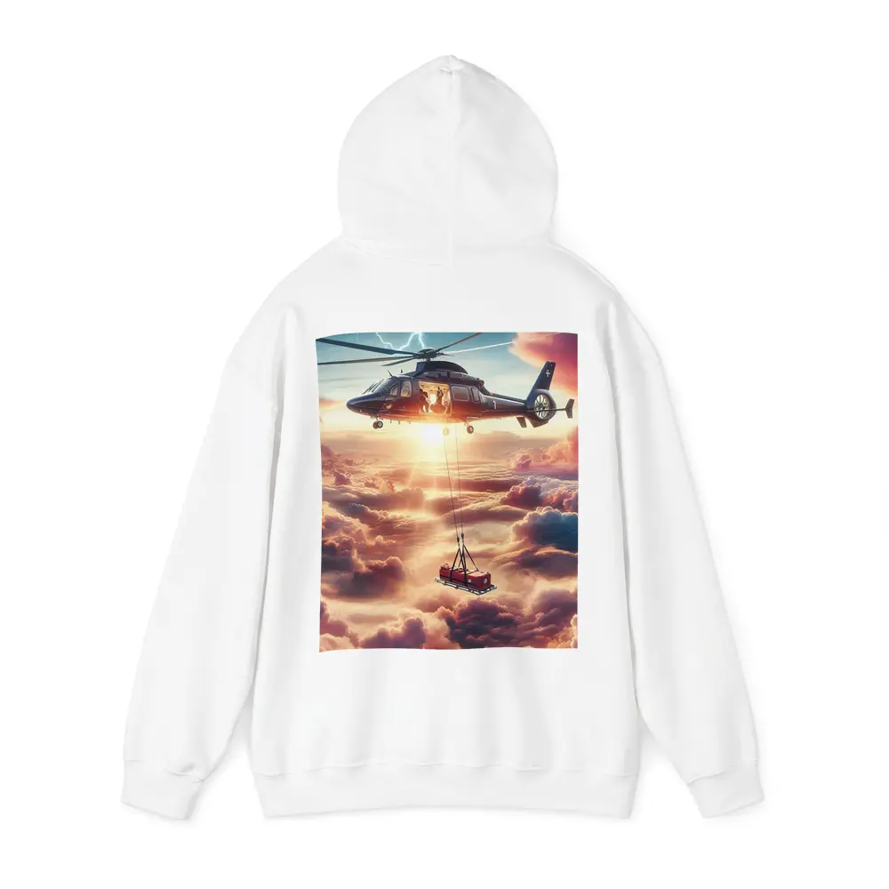 Helicopter Lifting Cargo Above Dramatic Clouds – Hoodies