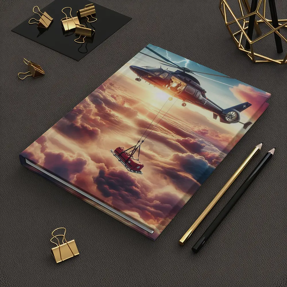 Helicopter Lifting Cargo Above Dramatic Clouds – Notebooks