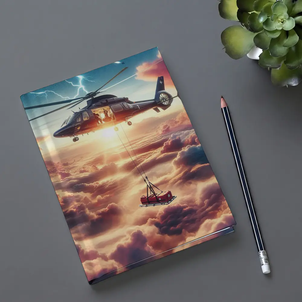 Helicopter Lifting Cargo Above Dramatic Clouds – Notebooks