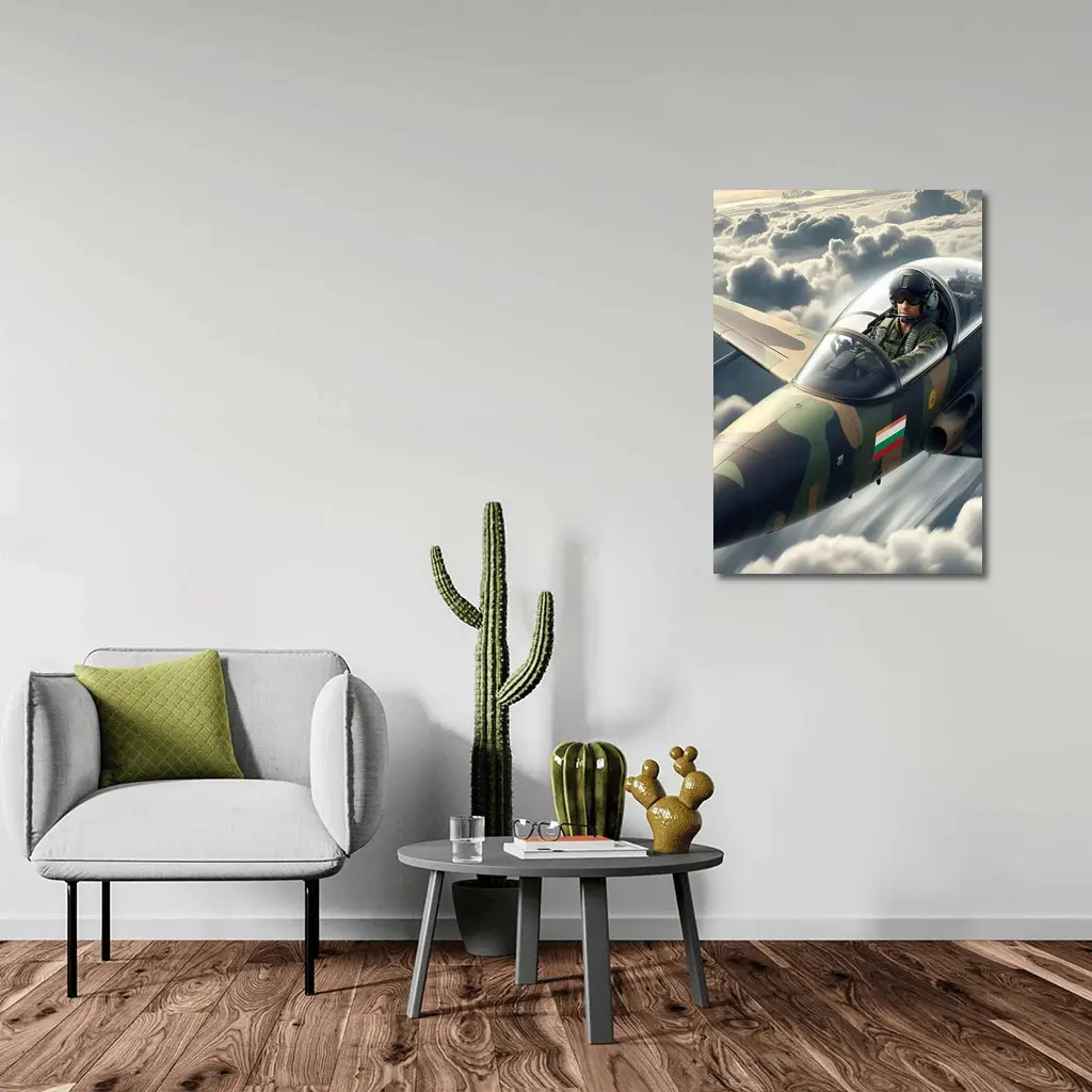 Fighter Jet Pilot Flying Above Clouds – Wall Art