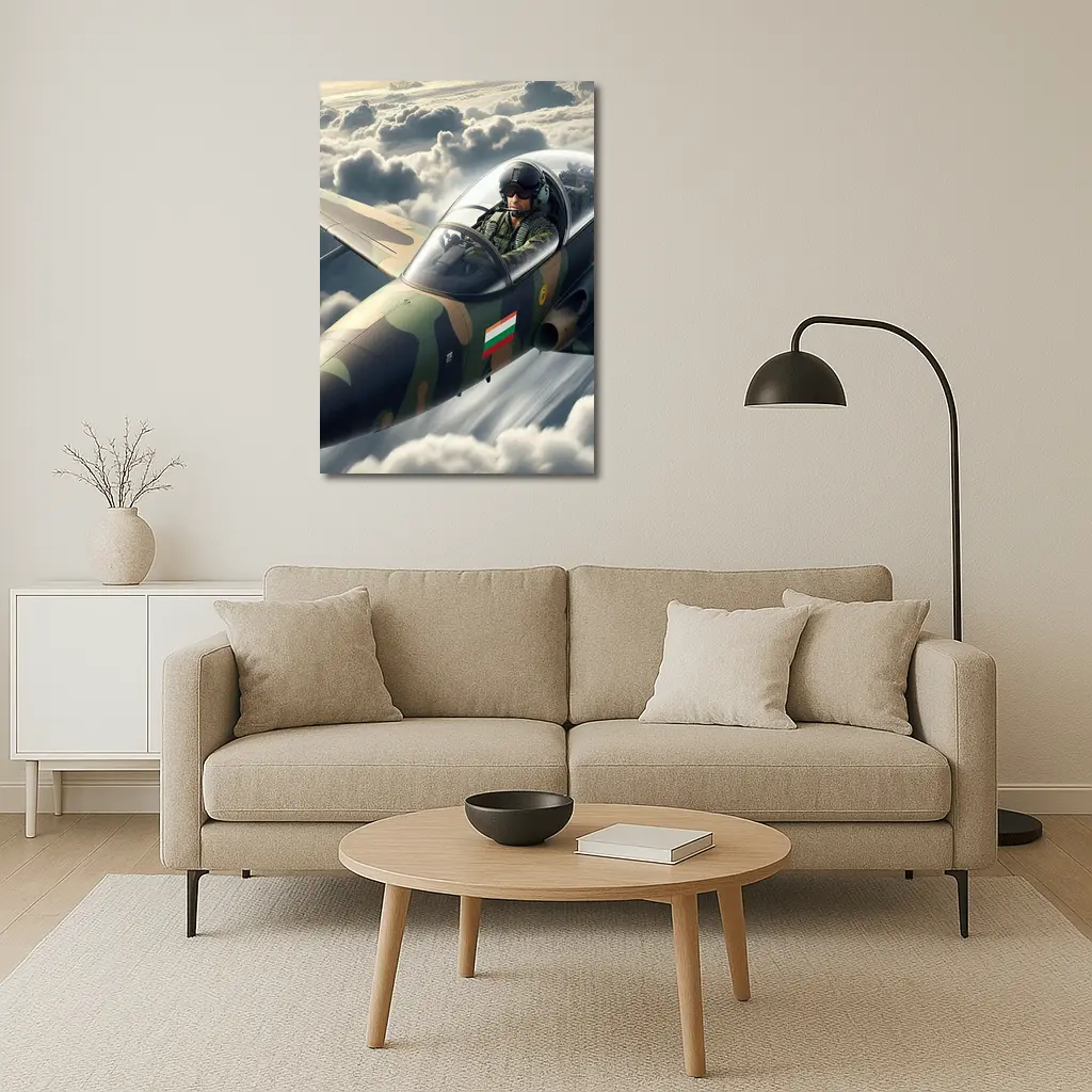 Fighter Jet Pilot Flying Above Clouds – Wall Art