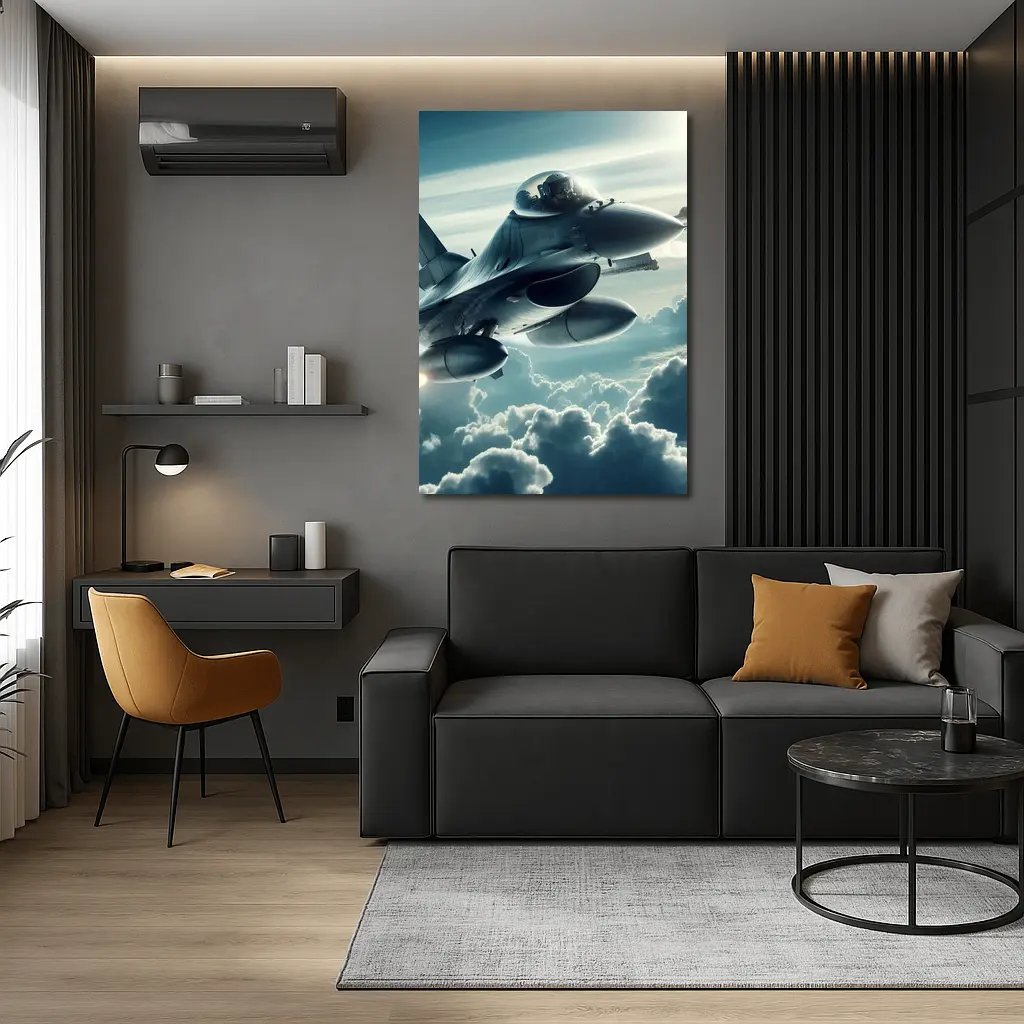 F16 Fighter Jet Flying Above Clouds – Wall Art
