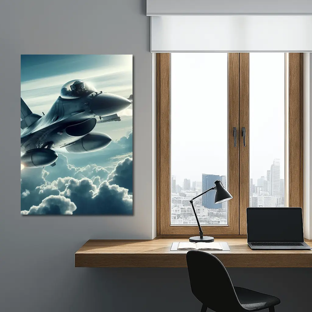 F16 Fighter Jet Flying Above Clouds – Wall Art