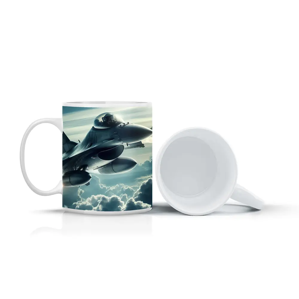 F16 Fighter Jet Flying Above Clouds – Mugs