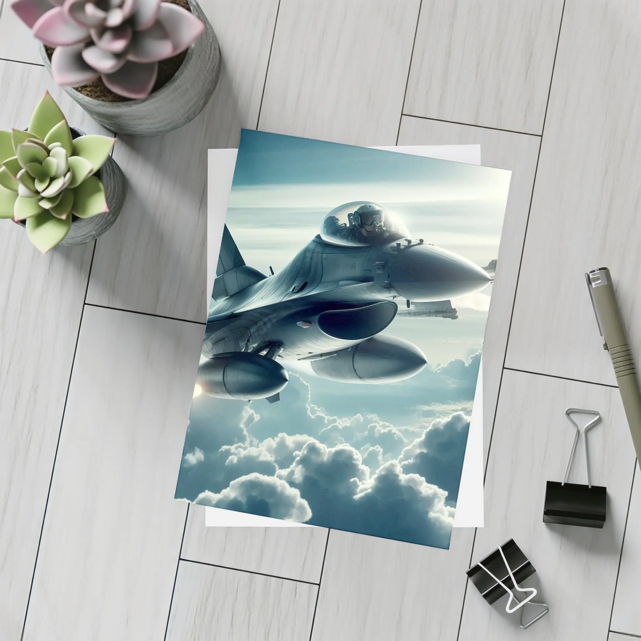 F16 Fighter Jet Flying Above Clouds – Postcards