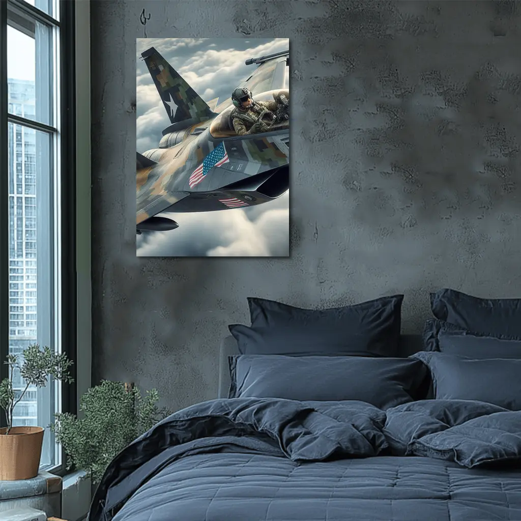 US Fighter Jet Pilot Above Clouds – Wall Art