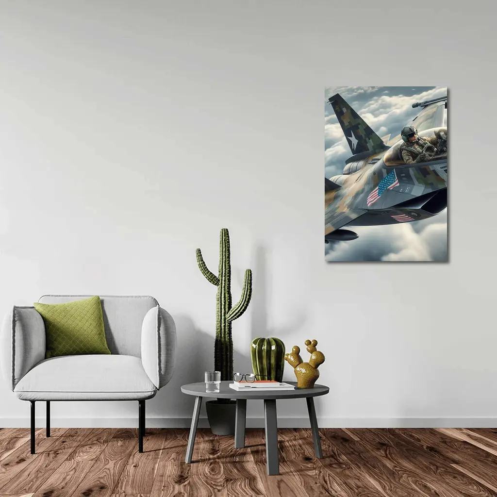 US Fighter Jet Pilot Above Clouds – Wall Art