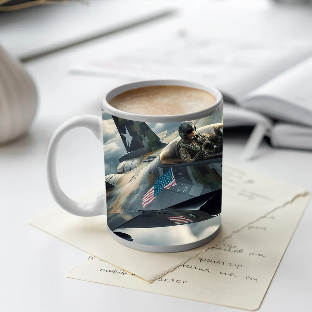 US Fighter Jet Pilot Above Clouds – Mugs