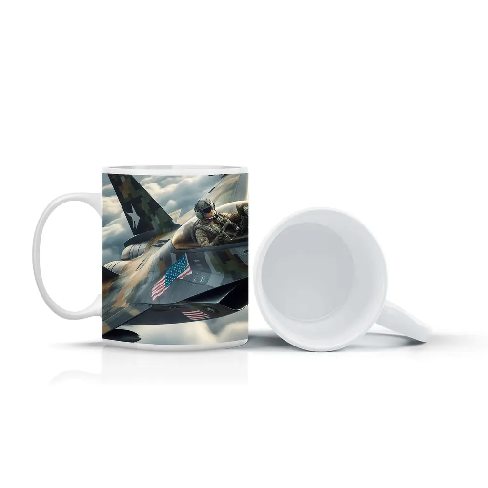 US Fighter Jet Pilot Above Clouds – Mugs