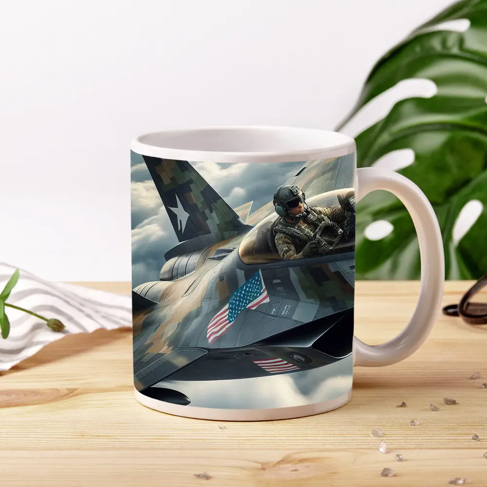 US Fighter Jet Pilot Above Clouds – Mugs
