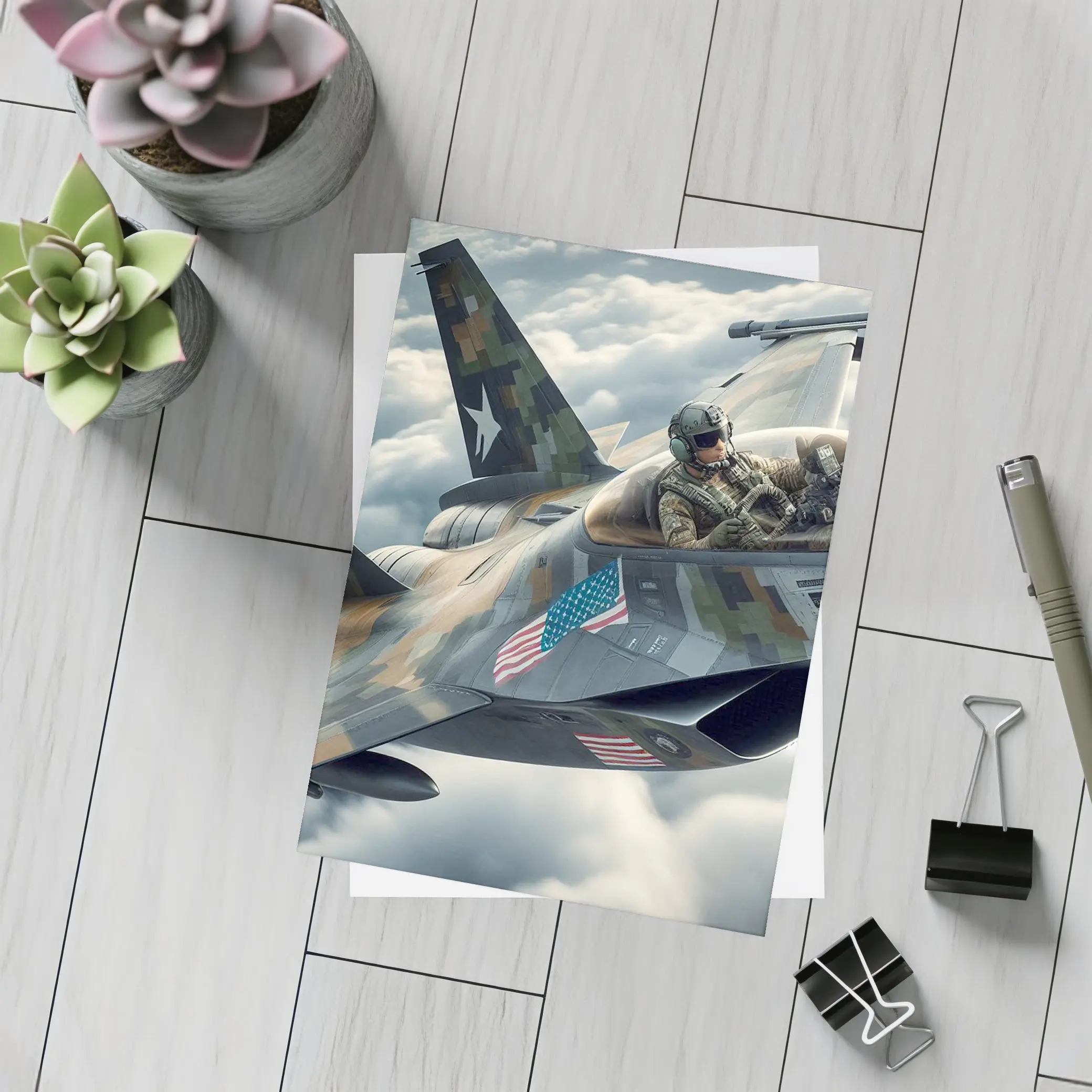 US Fighter Jet Pilot Above Clouds – Postcards