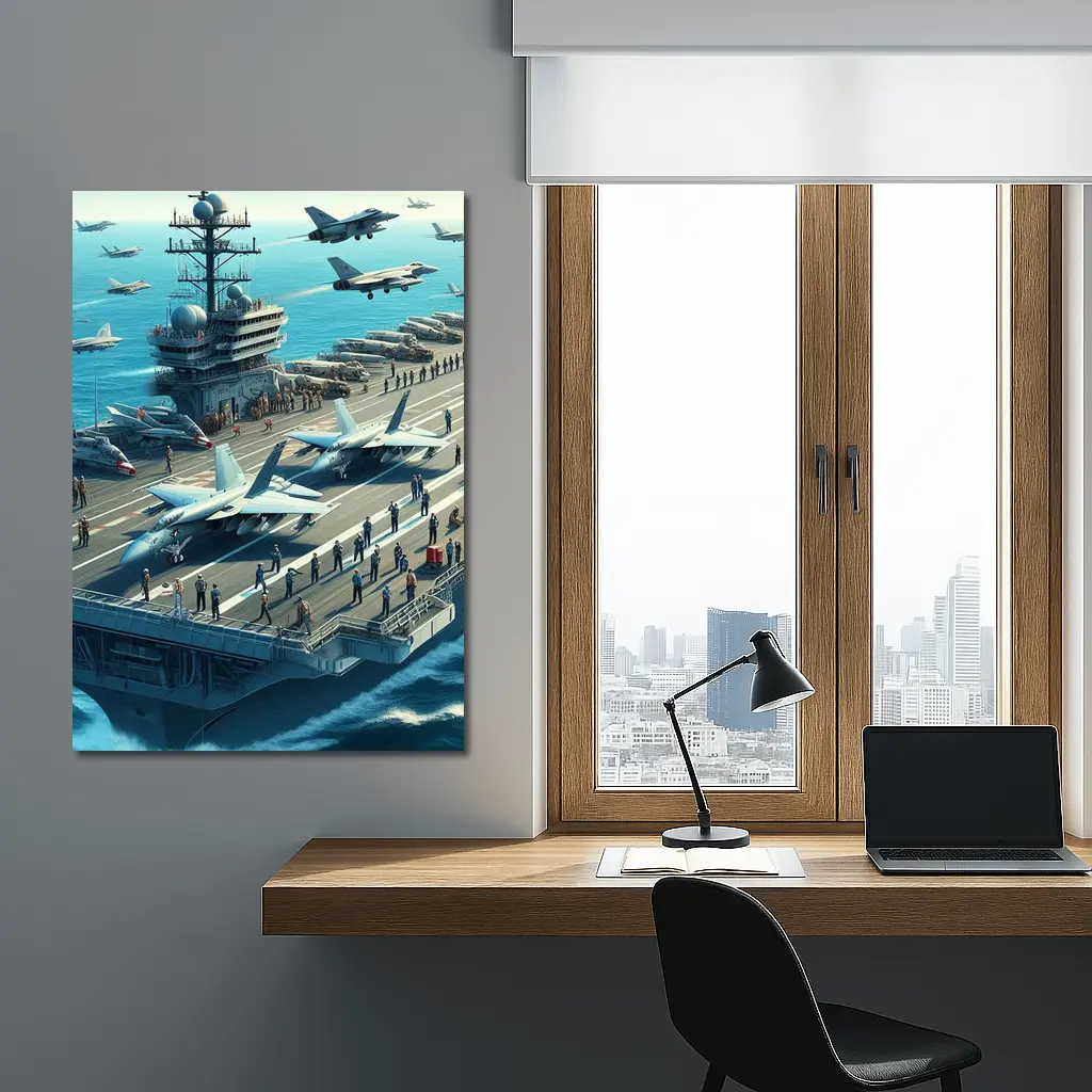 Navy Aircraft Carrier Jets Ocean Military Scene – Wall Art