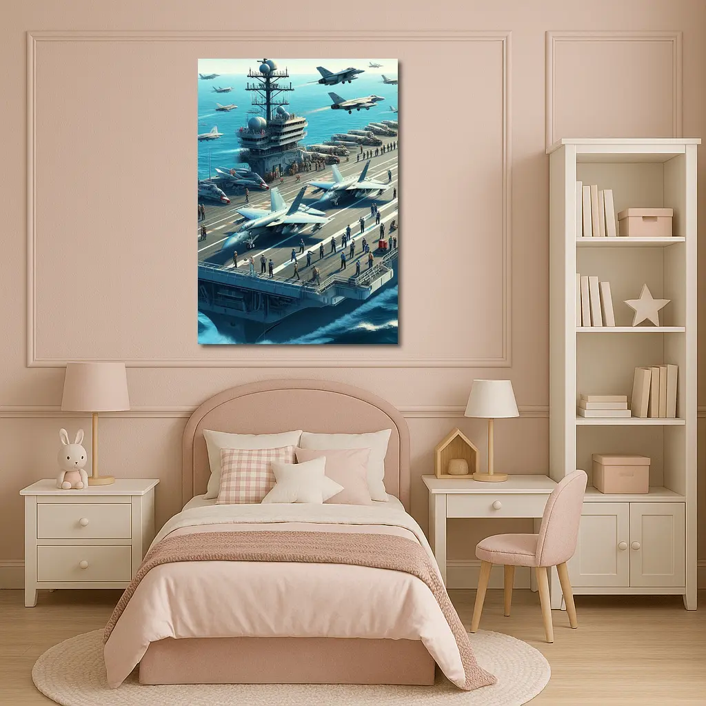 Navy Aircraft Carrier Jets Ocean Military Scene – Wall Art