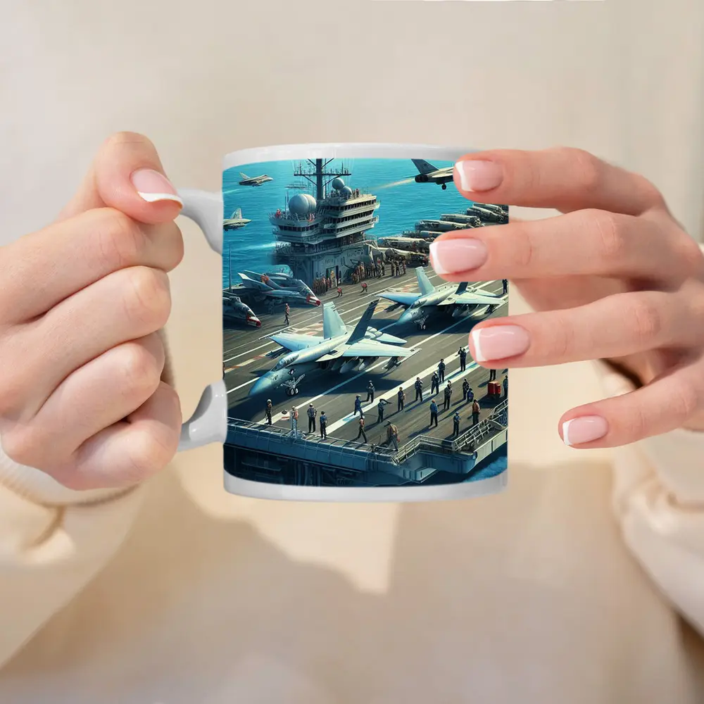 Navy Aircraft Carrier Jets Ocean Military Scene – Mugs